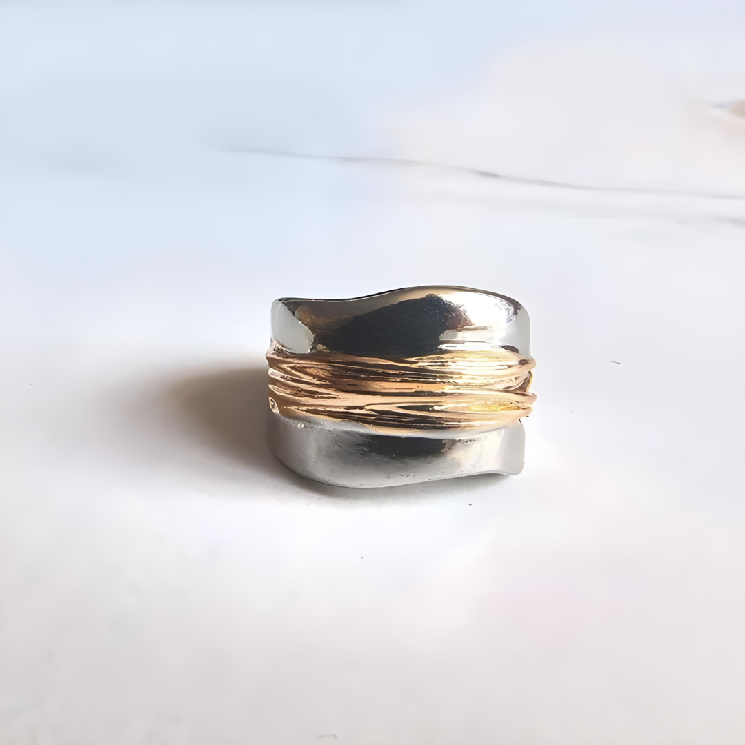 Silver Golden Threads Ring