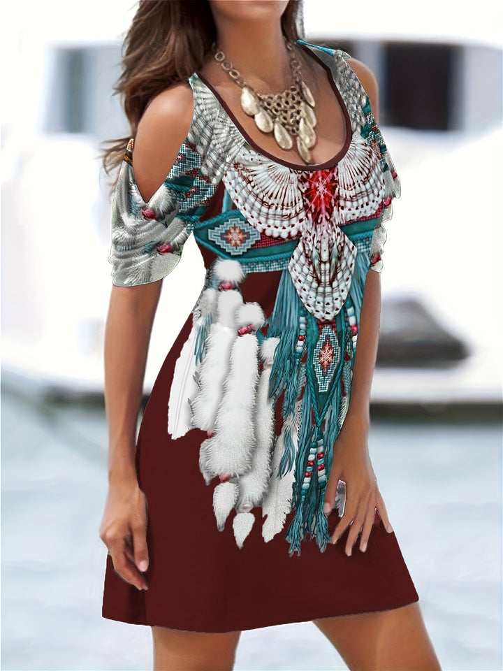 Nala - Ethnic Print Cold Shoulder Dress