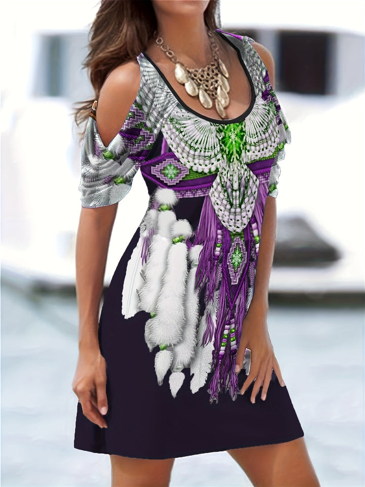 Nala - Ethnic Print Cold Shoulder Dress