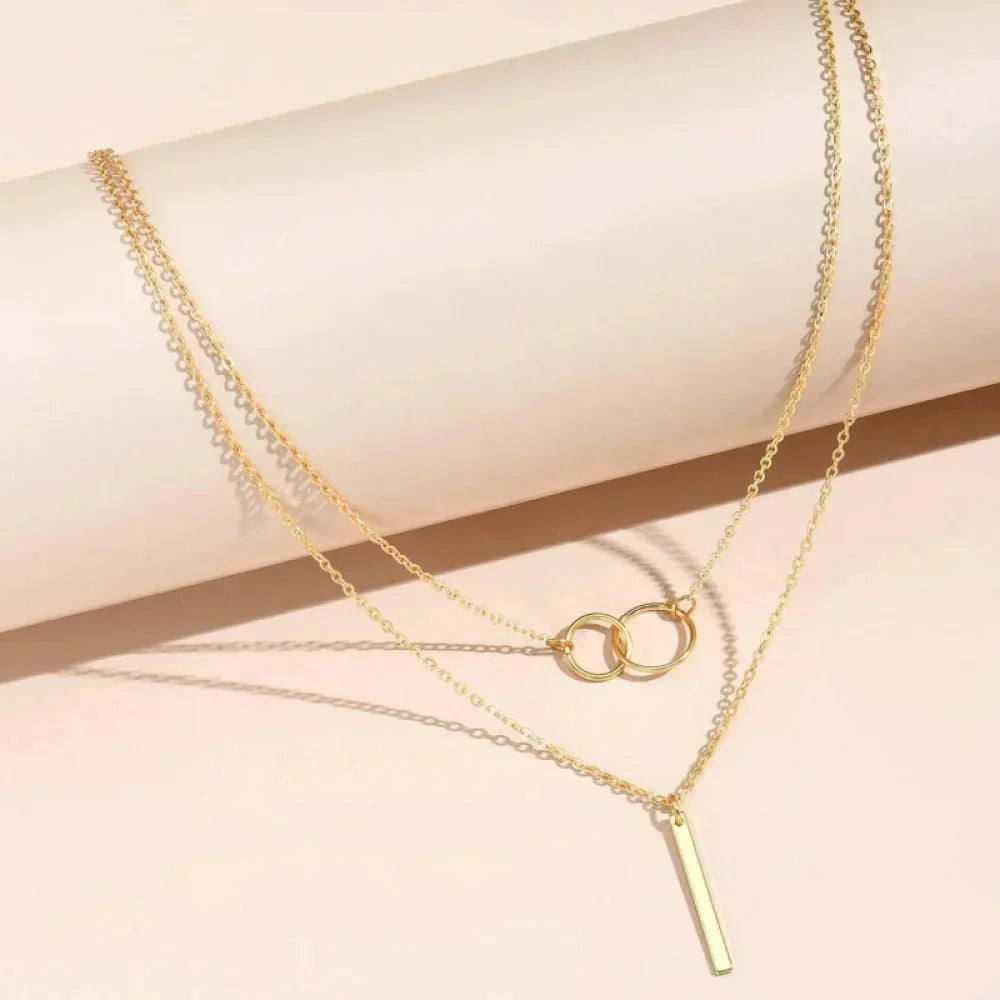 Jasmine – Vintage Gold Dual Circle Pendant Necklace