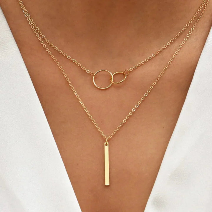 Jasmine – Vintage Gold Dual Circle Pendant Necklace